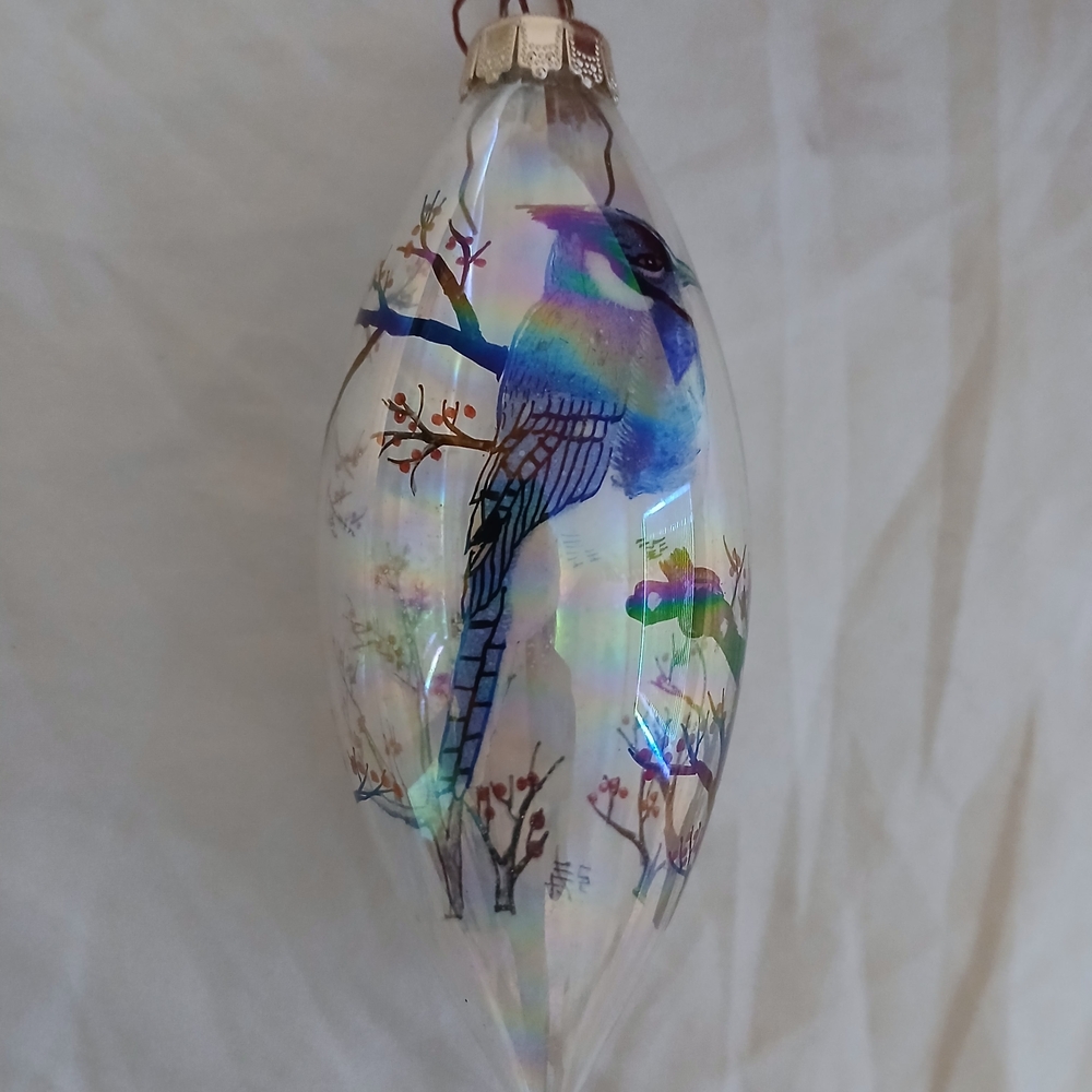 Vintage.Glass Bluejay Figi Graphics, IncShimmering Blue and Purple Bird Ornament